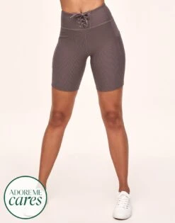 Remy Rib Lace-Up Biker Short Gray