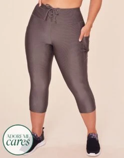 Remy Rib Lace-Up Crop Plus Gray